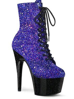 Pleaser Adore-1020MG Glitter Platform Ankle Boots | 7” Heel | Lace-Up Heels